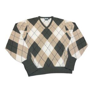 Mens House of Carrington Legend Pull-Over Argyle V-Neck Sweater Cashmere Sz L